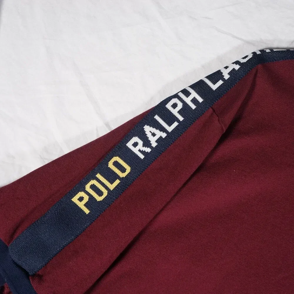 Polo Ralph Lauren Polo Shirt Maroon Black Yellow Spellout Logo Men's XL